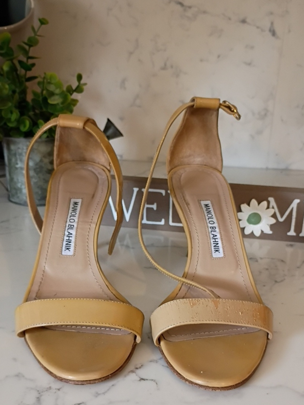 Manolo Blahnik  Patent Leather Ankle-Strap Sandals